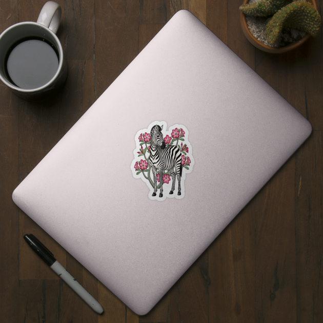 Plains Zebra Desert Rose Botanical Animal Nature Illustration by BirdsnStuff